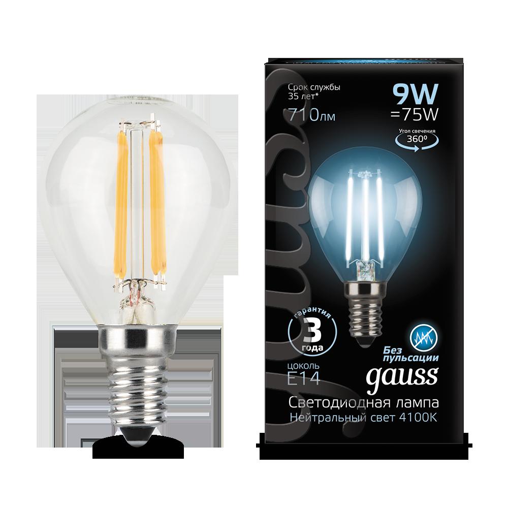 Лампа Gauss LED Filament Globe E14 9W 4100K, 105801209 в Томске – купить по  лучшей цене 192 руб. в интернет-магазине «Стройся»