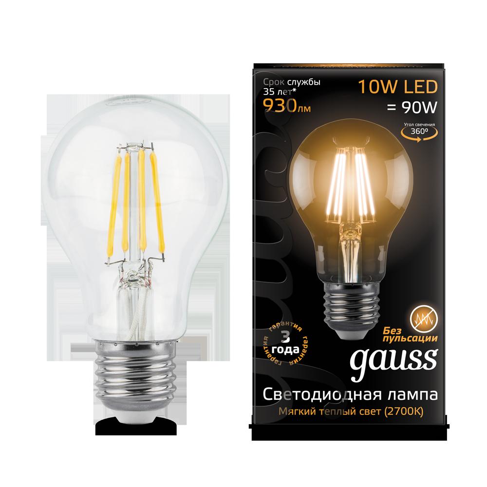 Лампа Gauss LED Filament A60 E27 10W 2700К, 102802110 в Томске – купить по  лучшей цене 190 руб. в интернет-магазине «Стройся»