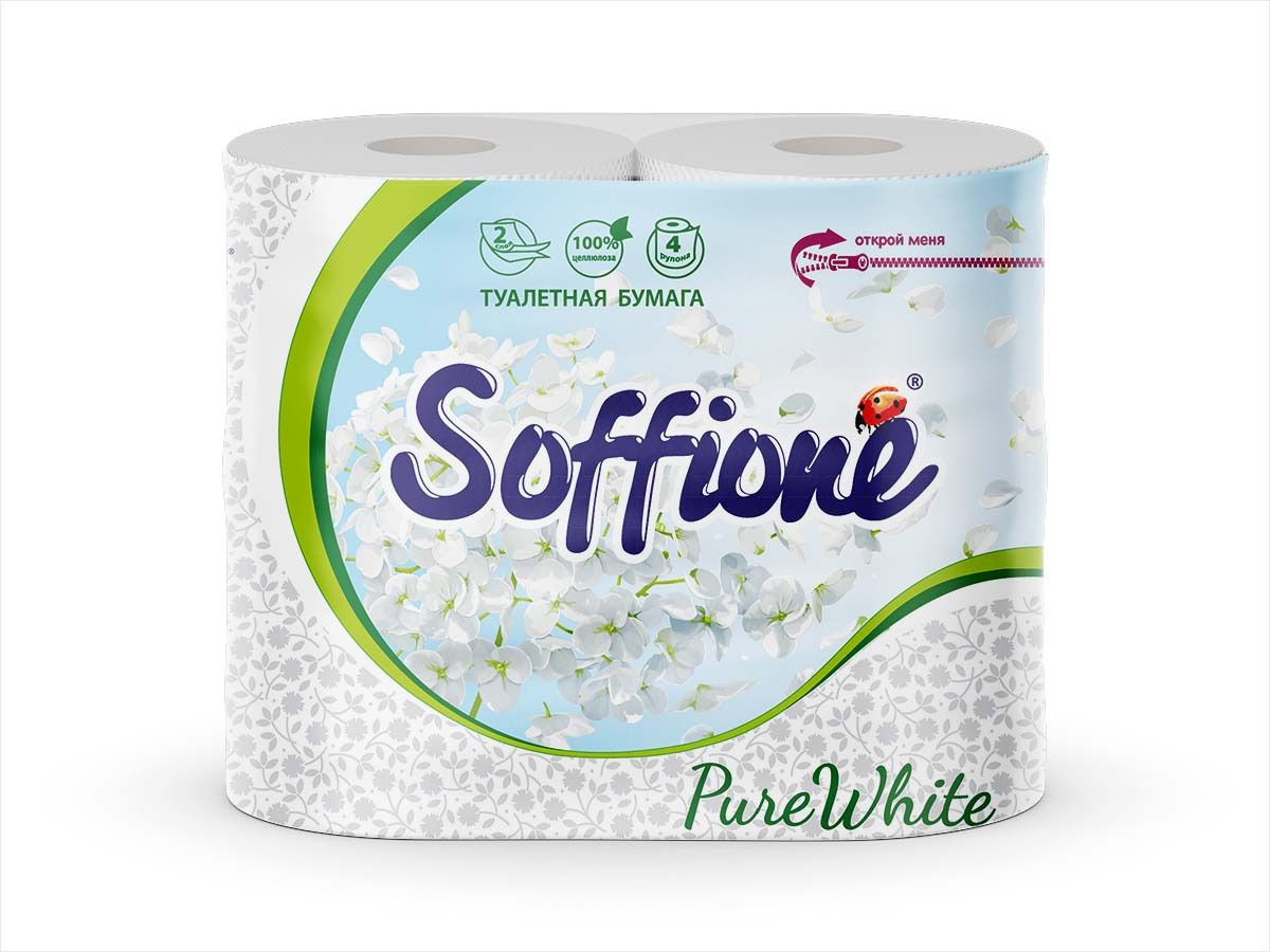 Туалетная бумага Soffione Pure White 2х сл.4 рулона в Томске – купить по  лучшей цене 119 руб. в интернет-магазине «Стройся»